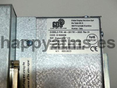 Diebold MON,LCD,15 IN,CONS DSPL,SHARP,LGN2A PN: 49-201781-000C, 49201781000C